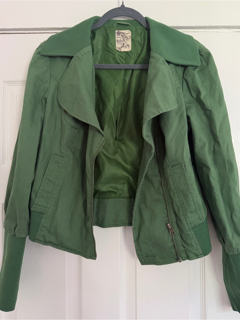Tulle Green Bomber Moto Jacket